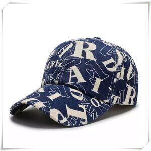 Blue Beige Letters Alphabet Print Baseball Hat Unisex NWOT
